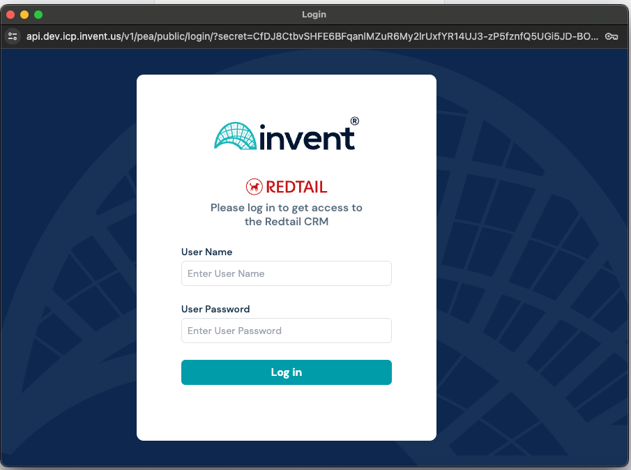 Login screen