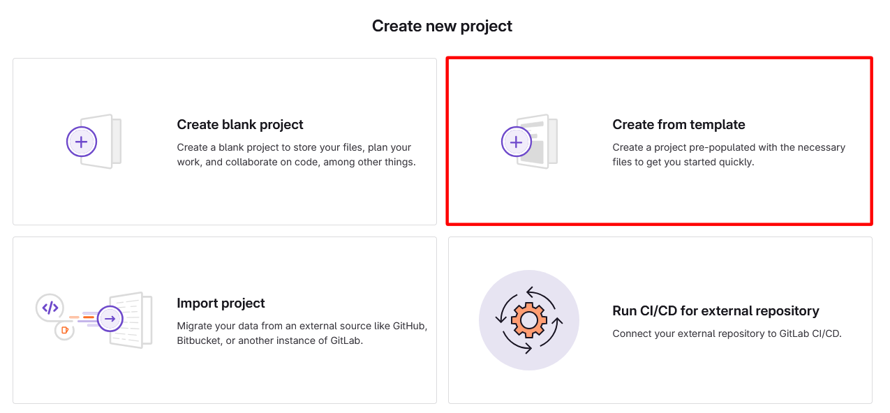 Create new project options